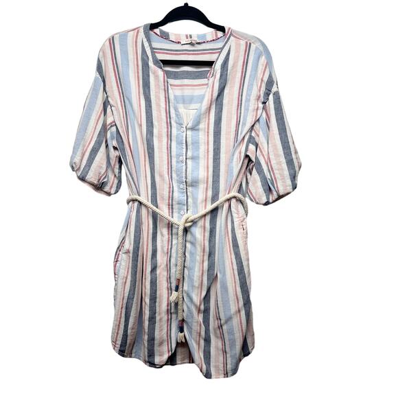 Skies Are Blue Linen Cotton Blend Striped Button Down Boho Women's Dress Medium - Picture 1 of 15